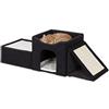 Relaxdays Cuccia per Gatti, HLP: 36,5 x 112 x 41 cm, Casetta a 3 Posti con Cuscini e Rampa Tiragraffi, Pieghevole, Nero