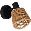 Eglo Keelby - Lampada da parete interna con faretto orientabile, lettura in acciaio di colore nero, carta rafia naturale, attacco E14
