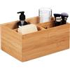 Relaxdays Scatola Portaoggetti, bambù, Oganizer Portatutto, Box, 4 Scomparti Interni, 14x30x20 cm, Impilabile, Naturale
