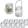 Relaxdays Vasetti Portacandele, Set 12, Vasi in Vetro, Ampolle con Manico, Indoor Outdoor HxD 9,5x8 cm, Trasparente Nero