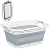 Relaxdays Cesto Portabiancheria Pieghevole con Manici, Plastica e Silicone, Salvaspazio, HxLxP 27 x 61 x 45,5 cm, Grigio