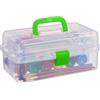 Relaxdays Scatola Trasparente Plastica, 9 Scomparti per Oggetti, Maniglia e Chiusura A Scatto, 14x33x19,5 cm, Verde