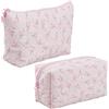 CABODYALS 2 pz 2 stili Rosa Carino Floreale Borsa per Il Trucco Set Trapuntato con Cerniera Trucco Portatile Organizer Da Toeletta Pochette In Tessuto Poliestere Fiore Sacchetto Cosmetico per Donne Ac