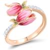 Santuzza - Anello aperto in argento Sterling 925 con tulipano smaltato rosa e zirconia cubica bianca placcata in oro rosa per donne, 6, Smalto Gemma
