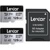 Lexar 128 GB Scheda Micro SD Silver Plus 2 Pack, Scheda di Memoria Flash MicroSDXC UHS-I con Adattatore - fino a 205 MB/s, A2, U3, V30, Class10, TF Card Alta Velocità