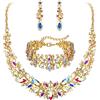 Clearine - Set di gioielli da donna per matrimonio con cristalli austriaci tagliati a marquise, con collana, bracciale e orecchini con pendente, Lega di acciaio