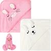 Aolso 2 Pz Asciugamano con cappuccio, 80 x 80 cm Asciugamani da Bagno per Bambini con Cappuccio, Morbidi e Assorbenti, per Neonati e Bambini 0-3 Anni -Bianco/Rosa