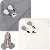 Aolso 2 Pz Asciugamano con cappuccio, 80 x 80 cm Asciugamani da Bagno per Bambini con Cappuccio, Morbidi e Assorbenti, per Neonati e Bambini 0-3 Anni -Bianco/Grigio