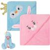 Aolso 2 Pz Asciugamano con cappuccio, 80 x 80 cm Asciugamani da Bagno per Bambini con Cappuccio, Morbidi e Assorbenti, per Neonati e Bambini 0-3 Anni -Blu/Rosa