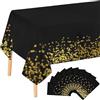 WIYETY 10 pezzi nero e oro, tovaglia impermeabile, rotolo di carta, per feste, a pois, rettangolare, adatta per decorazioni di compleanno, matrimonio, 137 x 274 cm, colore nero
