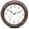 WIYETY Orologio da parete silenzioso da esterno con termometro e igrometro - per interni ed esterni, orologio da giardino retrò, resistente alle intemperie, impermeabile per cucina, bagno, veranda