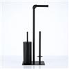 Libaro Piantana WC Palermo - Portarotolo Carta Igienica da Terra con Scopino Chiuso - Porta Scopino e Porta Carta in Metallo, Nero Moderno - Accessorio Bagno
