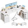 Coleshome Scrivania Angolare con Cassetti, 160 x 80 cm Scrivania Salvaspazio, Scrivania per Computer con Presa di Corrente e Porta di Ricarica USB, Bianco