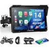 Carpuride W702 Plus Android 14 Moto Carplay Schermo con doppia fotocamera, Senza Fili CarPlay e Android Auto, 7 Touchscreen Impermeabile, BT Audio, Loop Registrazione,Navigazione online e offline.