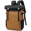 DremFreo Zaino Vintage in Tessuto Oxford e PU Pelle per Laptop 15.6in Espandibile 19-24L con Tasche Multiple Daypack da Viaggio #512 (Marrone)