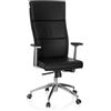HJH Office 600400 Sedia da ufficio/Sedia presidenziale MONZA 20 pelle nero, meccanismo sincronizzato, schienale alto, braccioli con cuscinetti in pelle, elegante, robusta, base alluminio, ergonomica