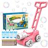 SaiXuan Tosaerba a Bolle per Bambini con Luce, Macchina per Bolle di Sapone da Esterno, con 4 Flaconi da 50 ml e 10 Bustine Concentrate, Giocattolo Rosa per Giardino, Cortile e Parco