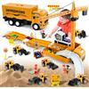 Joellfuner Camion da Cantiere Giocattolo per Bambini, Veicolo Giocattolo da Trasporto con Musica, Luci e Doppia Pista, Camion Carrier Auto Giocattolo Ragazzi con Costruzione Torre Gru per 3+ Anni