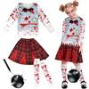 OUMDON Costume Halloween Bambina Zombie: Horror Costume Cheerleader Bambina Con Calzini e Martello Meteorico - Zombie Cheerleader Costume Adatto per Feste (S（5-7 anni）)