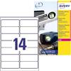 Avery Italia L7063-20 Etichette adesive in poliestere bianco resistente, 20 fogli A4, rettangolari 99,1x38,1mm, 14 etichette per foglio, adesivo permanente, stampanti laser