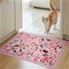 Puremy Zerbino per interni, lavabile, motivo floreale, vintage, a pelo basso, antiscivolo, morbido, per corridoio, ingresso cucina, 66 x 100 cm, rosa