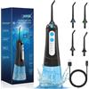 SURFOU Idropulsore Dentale Portatile 4 Modalità 4 Ugelli, 300 ml IPX7 Impermeabile USB Ricaricabile per Viaggi e uso Domestico
