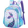 WAWSAM Zaino Scuola Sirena per Bambini - Zaini con Paillettes per Ragazze Scuola Materna Scuola Elementare 15 Pollici Leggero Escursionismo Tempo Libero Blu Zaino