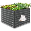 tectake® Aiuola Rialzata Zincata, 80x80x62 cm, 380L, Fioriera da Esterno, Letto per Giardino Fondo Aperto, Orto Rialzato da Esterno, Per Giardinaggio, Erbe, Ortaggi, Frutta, Fiori, Guanti Inc- Grigio