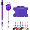 Lanyards Tomorrow LanyardsTomorrow Trio Porta Badge e Bobina 1Pcs - Set di cordino retrattile e porta badge, confezione tripla con cordino singolo, moschettone estensibile e porta carta d'identità rigido, colore viola