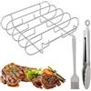 QINGZY Supporto Costine Barbecue, Griglia Bistecche in Acciaio Inox con Pennello in Silicone e Pinza, Cestello BBQ Rib Rack, Compatibile con Barbecue a Gas, Carbone, Forno, 31.5 x 26 x 7.3 cm