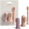Moonkie Set per la pulizia orale del bambino con spazzolini da dito e pulisci-lingua, per 3 mesi+, 3 pezzi (Blush/Malva chiaro/Blush)