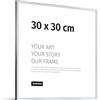 JUNOMI® Cornice portafoto 30 x 30 cm, alluminio argento lucido elegante - profilo slim, vetro acrilico antiurto, appendiatura orizzontale e verticale