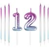 mciskin Candele per 12° compleanno, candele colorate lunghe e numero 12 per torta, decorazioni per 12° compleanno, decorazioni per torte viola e blu, perfette per decorazioni per matrimoni e feste