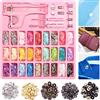 Glarks - Set di 260 bottoni a pressione in plastica e metallo, con pinze a scatto, 250 pezzi, rotondi, cuori e stelle, in plastica, con 10 bottoni automatici in metallo per vestiti, cucito, bavaglini