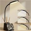 LQWELL Lampada da scrivania a LED touch, collo di cigno a 360°, 3000K-6000K e luminosità dimmerabile, con portapenne, supporto per cellulare, cavo di alimentazione da 1,5 m, spina, nero