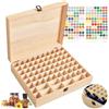 WishesMar Scatola Oli Essenziali 74 Slots Organizer in Pino per Oil Aromaterapia - Porta Oli Essenziali in Legno Contenitore Regalo per Viaggio Visualizzazione Stoccaggio per 5/10/15ml Bottiglie