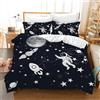 Leleyouzer Set di Biancheria da Letto Con Razzo Astronauta, Motivo Spaziale, in Microfibra, per Bambini, Con 2 Federe 50 x 75 cm (Astronauta 4, 220 x 240 cm)