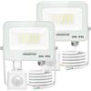Aigostar 20W Faretto LED da Esterno con Sensore di Movimento，2 pezzi， Bianco，1650 LM，Bianco Freddo 6500K，IP65 Impermeabile Faretti Led per Interno，Giardino，Cortile，Patio，Garage