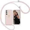 XYWCAI Cover per Samsung Galaxy S25 con Cordino Custodia Motivo Cuore con Laccio Regolabile Collana Tracolla Collo Liquido Silicone TPU Antiurto Protettiva Case per Samsung S25 - Rosa
