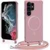 Spdymo Cover Magnetica per Samsung Galaxy S22 Ultra avec Cordino, Compatibile con MagSafe, Morbido Silicone Custodia per Samsung S22 Ultra con Collana Tracolla Antigraffio Protettiva Case, Rosa Oro