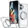 XKchatpt Custodia Magnetica con Anello Ruotabile a 360° Mag-Stand per iPhone 16 Cover Rigida in Silicone Antiurto Trasparente