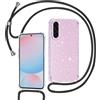 Tikgue Cover per Samsung Galaxy A56 5G, Custodia con Cordino Silicone Glitter Brillantini Trasparente Morbida Cover con Collana Sottile Protettiva Bumper Antiurto TPU Case - Nero