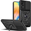 ESTH® Cover per Oppo A58 4G con Custodia per Fotocamera Scorrevole e Supporto ad Anello [Custodia Paraurti Compatibile con Supporto Magnetico per Auto], Nero