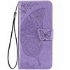 Dedux Portafoglio Custodia per Oppo A15, Cover per Custodia a Farfalla con Fiore di Rosa in Rilievo [Funzione Stand] [Slot Cart] [Chiusura Magnetica], Dotata di Cordino. Viola