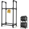 EXLECO Porta gomme 4 Pneumatici, 57x37x114cm Supporto con Copertura Protettiva, Espositore per Cerchi Auto, Scaffalatura da Officina, Garage, Supporto per Gomme, Acciaio Rivestito Nero, Capacità 200kg