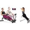 Sunny Health & Fitness Sunny Health and Fitness 45 Degree Hyperextension Roman Chair, Steel, Grey, One Size SF-BH6629 + Smart Compact Adjustable Rowing Machine, 12 Levels Adjustable Resistance, Complete Body Workout