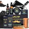 GRUTTI Kit cura barba uomo con olio pre-rasatura, balsamo per barba, crema dopobarba, spazzola per barba, pettine, forbici, pettine modellante, sciarpa e borsa portaoggetti - cofanetto regalo per lui, papà