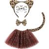 PMELCXD Costume Leopardo Bambina - Outfit Completo per Feste e Recite, con Orecchie, Fiocco, Coda, Gonna da Balletto e Sticker Facciali, Taglia Standard, Colore Leopardo