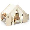 Generisch FANTASK Tenda da gioco 6 in 1 in legno con tavolo e sedia e scaffale per bambini, casetta giocattolo per bambini con tappetino | lavagna, scatole di immagazzinaggio, per bambini, per interni a partire