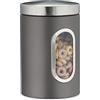 Relaxdays Barattolo con coperchio e finestra di visualizzazione, 1,4 l, per caffè, farina, pasta, contenitore da cucina, plastica/metallo, grigio, 17 x 11 x 11 cm